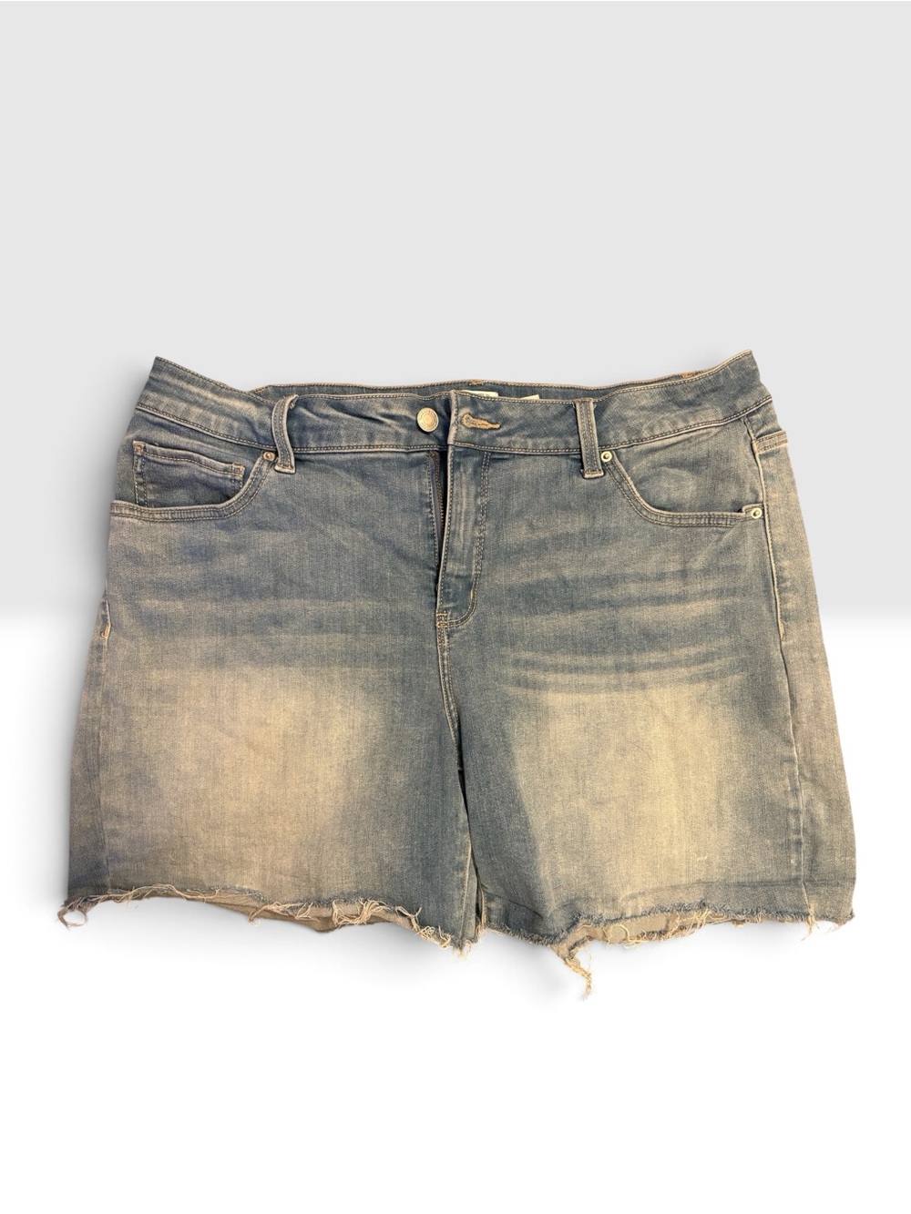 Time and Tru Light Wash Denim Cutoff Shorts Size 16 Mid Rise Stretch